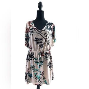 Floral Tie Back‎ Dress Short Sleeve Waist Cinch Boho Style Medium EUC